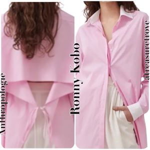 Ronny Kobo x Anthropologie Kayla Tie-Back Button Front S & M Pink Striped Blouse